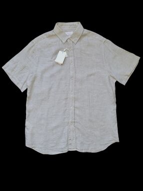 NWT Porter & Ash Short Sleeve Linen Button Down Mens Shirt Luxury Essentials XL